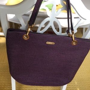 Beautiful Designer Eric Javits Eggplant Colored Straw Bag